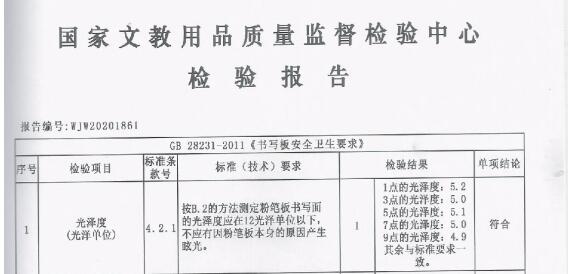 優(yōu)雅樂教室黑板光澤度檢查報告