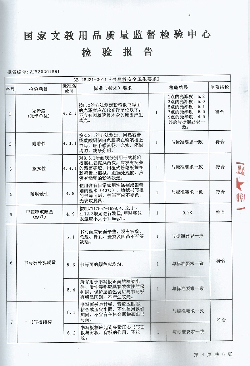 組合式推拉黑板檢測報(bào)告