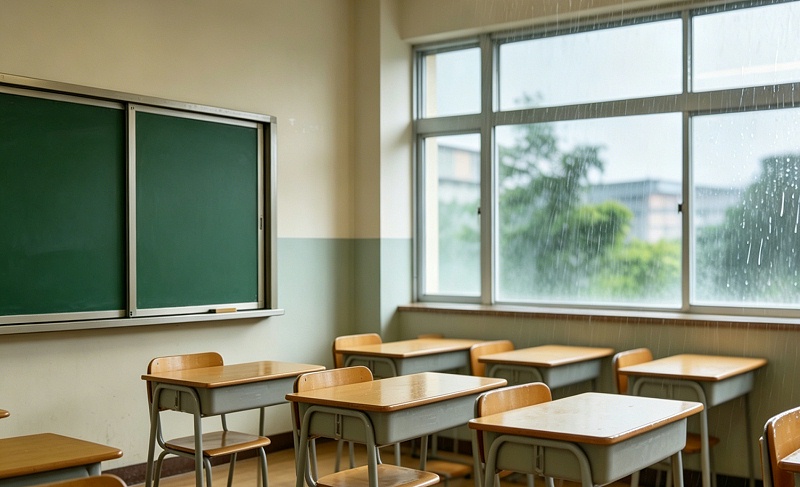 梅雨季中學教室圖片生成